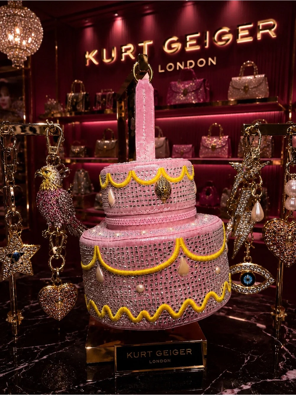Kurt Geiger Pink Crystal Embellished Cake bag charm